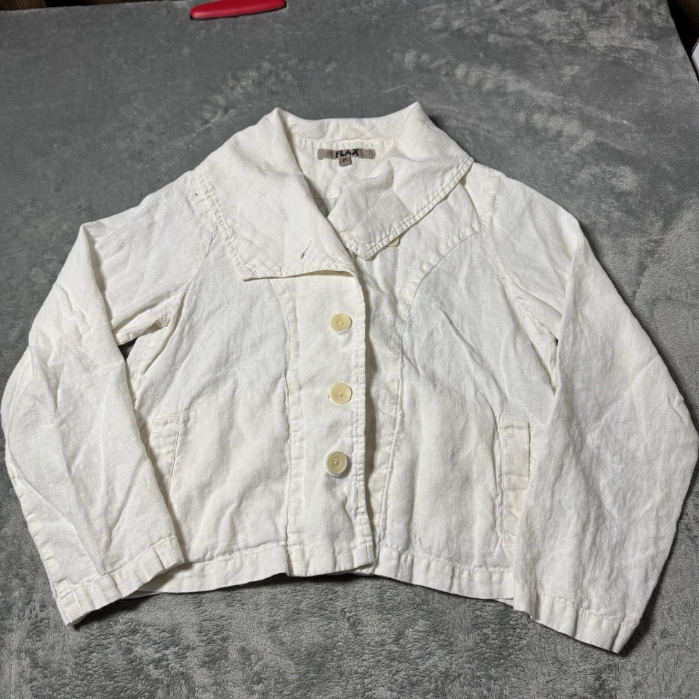 FLAX Designs Linen White Collared Corozo Button Jacket Size‎ P (4-6) Boho Indie